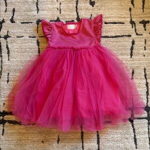Girls Fuchsia Tulle Party Dress with Ruffle Sleeves